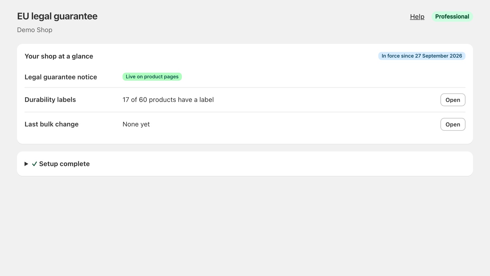 Assay’s Home page with the notice live and setup complete