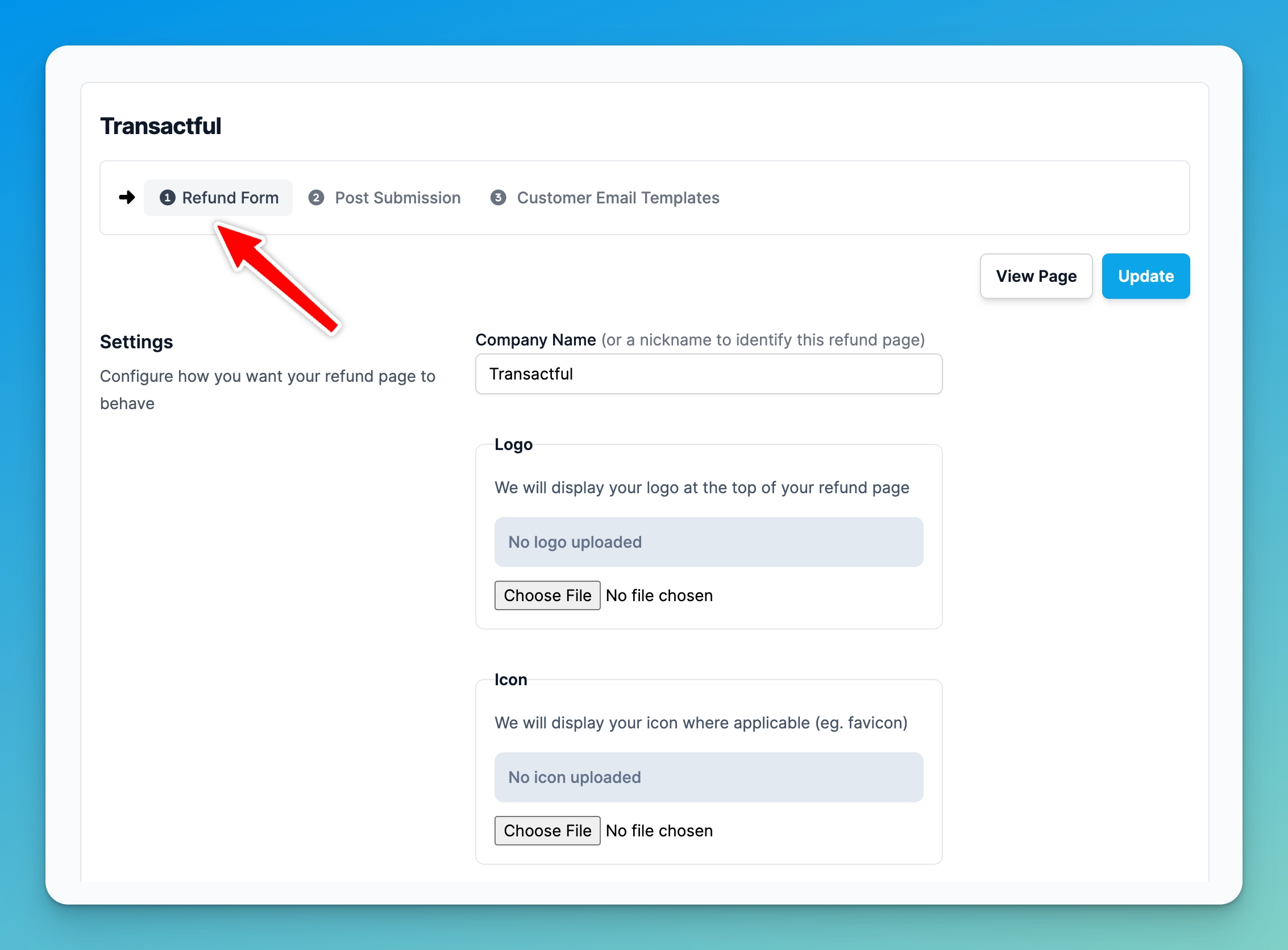 Transactful Refund Page settings