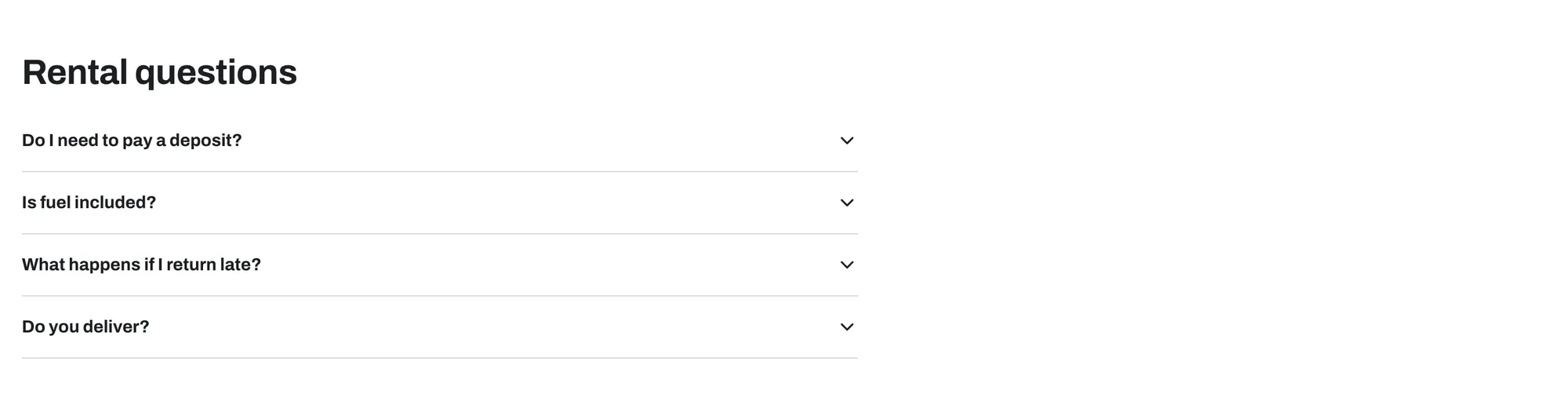 FAQ section with four questions