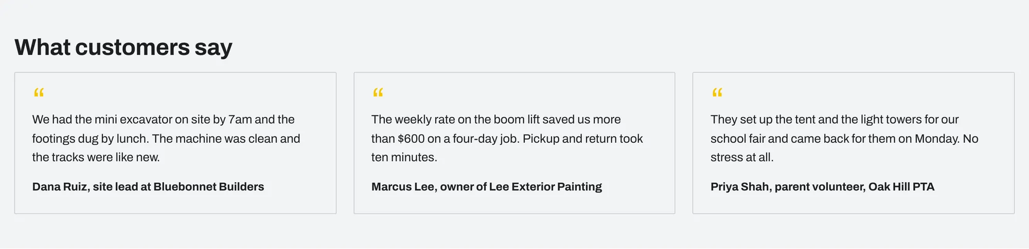 Three customer testimonials