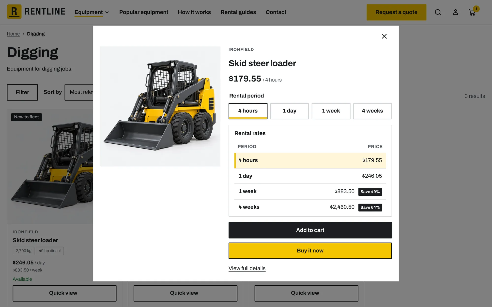 Quick view opened from a product card
