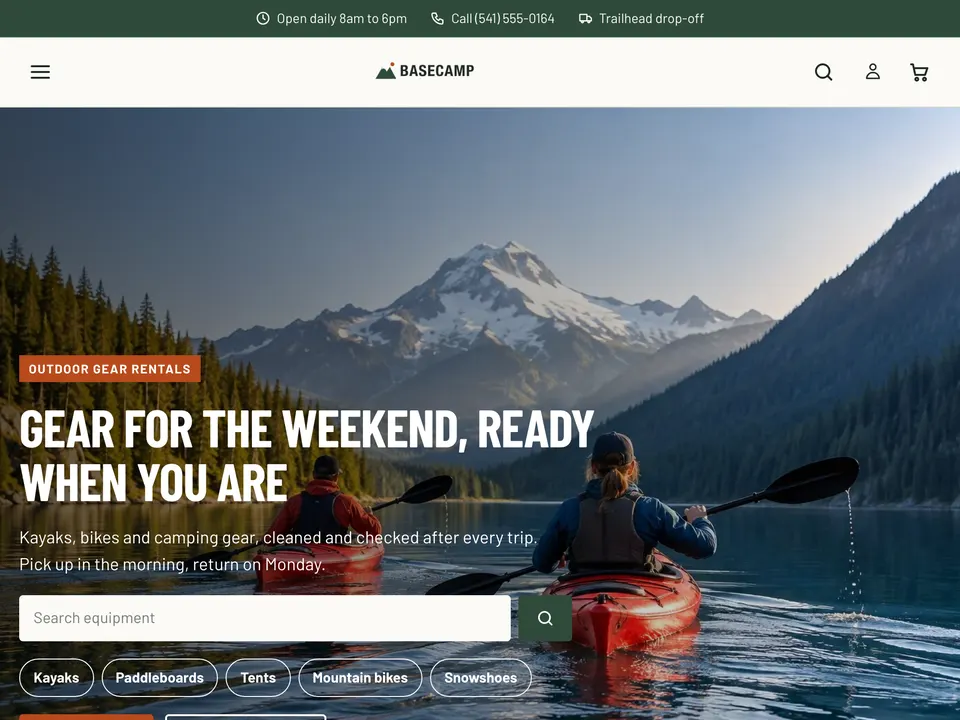 The top of the Basecamp home page with an outdoor hero